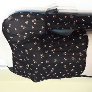 Vintage 90s / Y2K Sheer Floral Peasant Blouse Romantic Long Sleeves ties Dainty